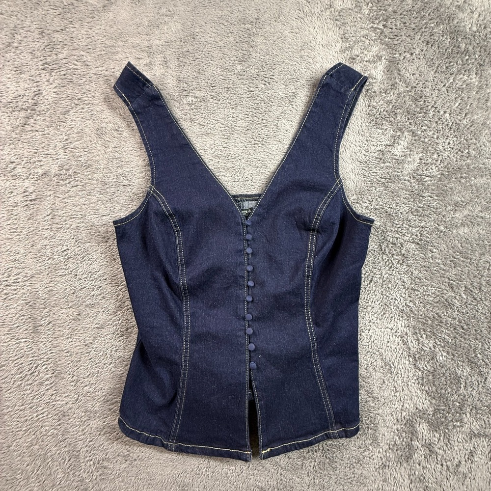 Emerson Lang Young Contemporary Denim Corset Top Dark Wash Button Front Women M